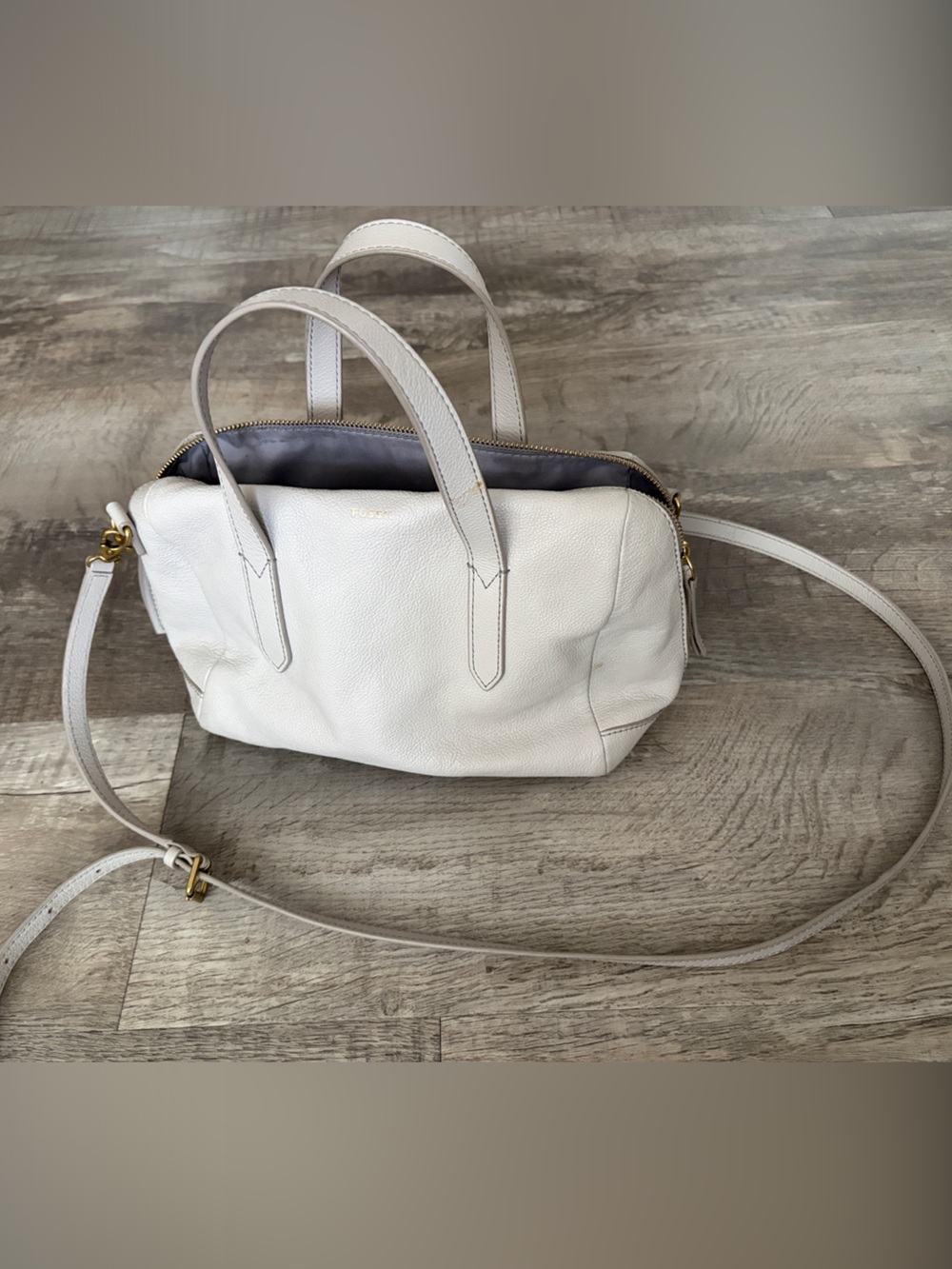 Fossil Elegant Taupe Leather Shoulder Bag with Adjustable Strap